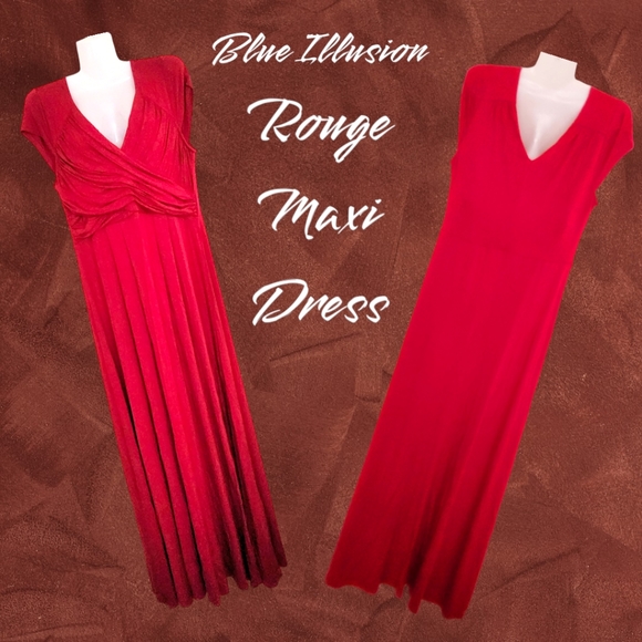 NWT!! Blue Illusion Designer Rouge Viscose Blend Women's Cap Sleeve Maxi Dress!! - Picture 6 of 11